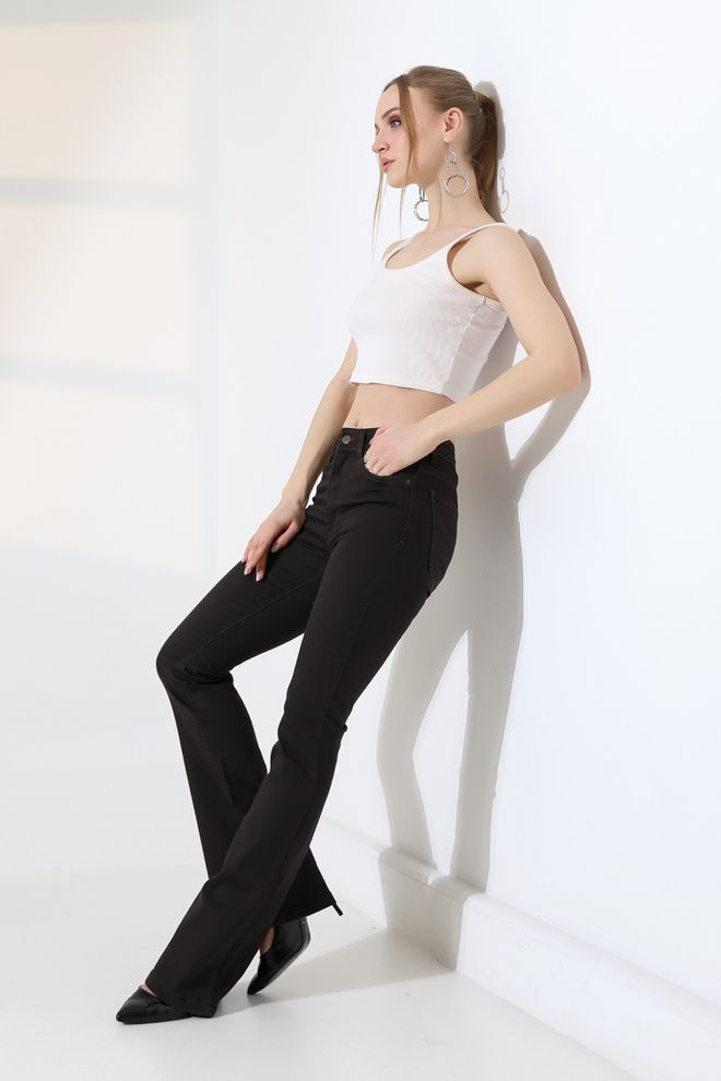 XLove Czarne Spodnie Bootcut Z Rozszerzaną Nogawką Średni Stan Hurtowa sprzedaż odzieży Casual