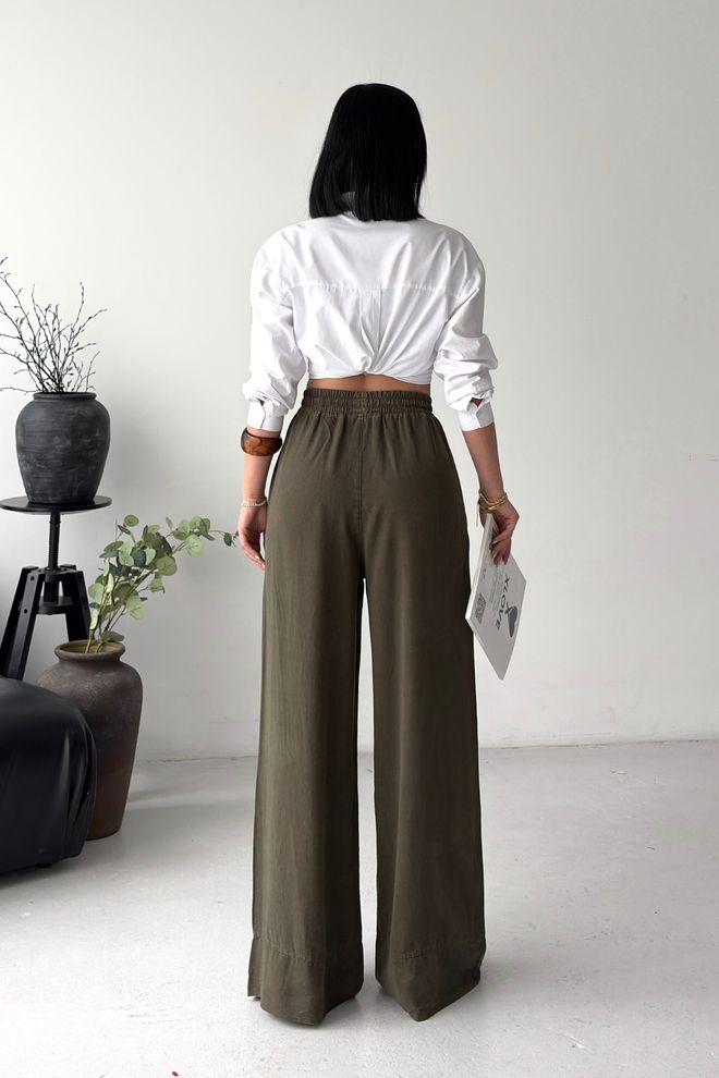XLove Green Palazzo Pants With High Waist And Wide Legs Wholesale Clothing Spring