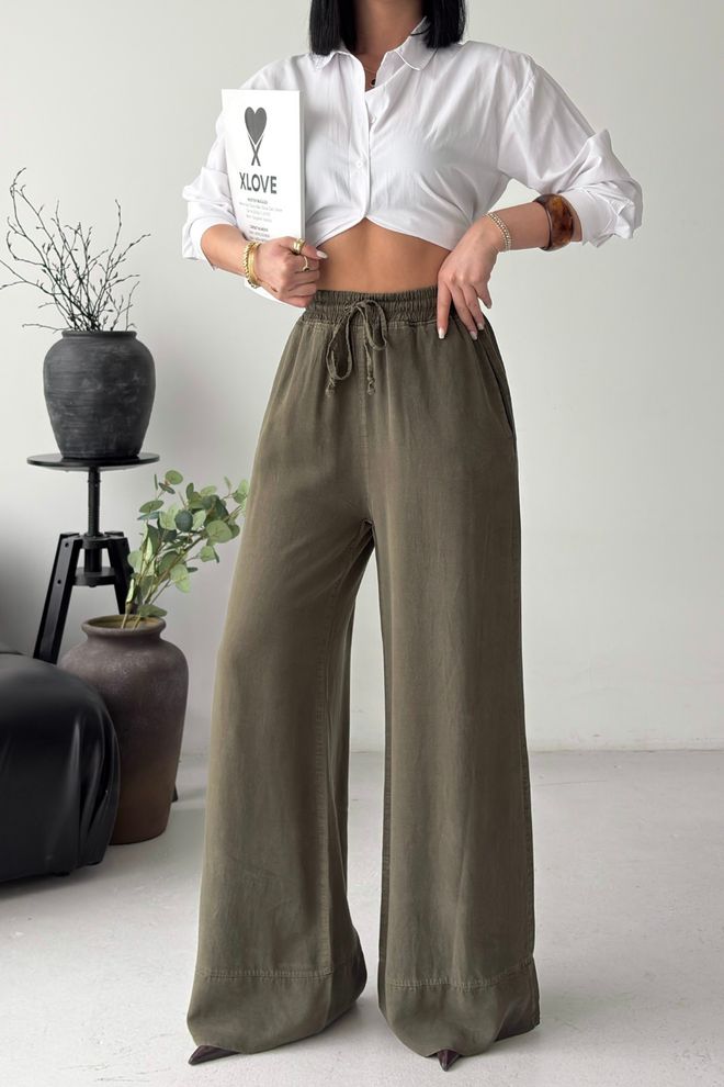 XLove Green Palazzo Pants With High Waist And Wide Legs Wholesale Clothing 5