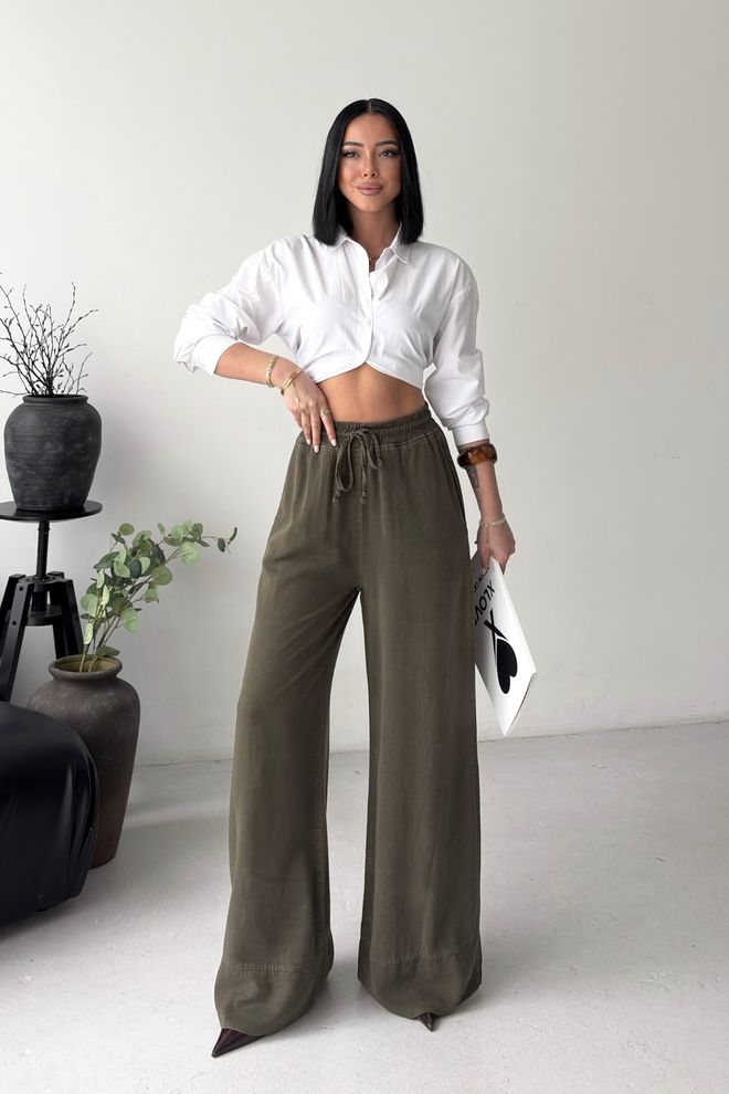 XLove Green Palazzo Pants With High Waist And Wide Legs Wholesale Clothing Lounge