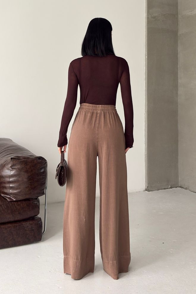 XLove Brown Palazzo Pants With Wide Leg And Drawstring Wholesale Clothing Lounge