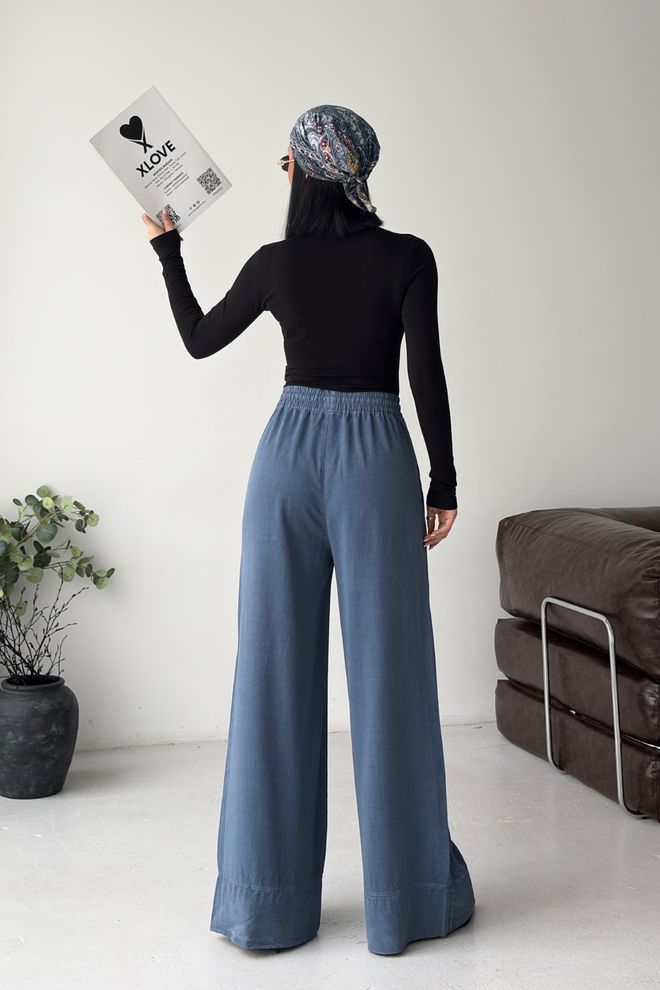 XLove Blue Palazzo Pants With Wide Leg And Drawstring Waist Wholesale Clothing Lounge