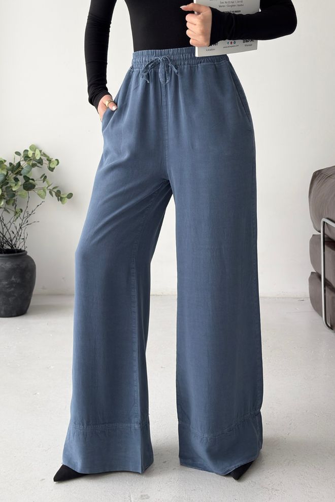 XLove Blue Palazzo Pants With Wide Leg And Drawstring Waist Wholesale Clothing 1