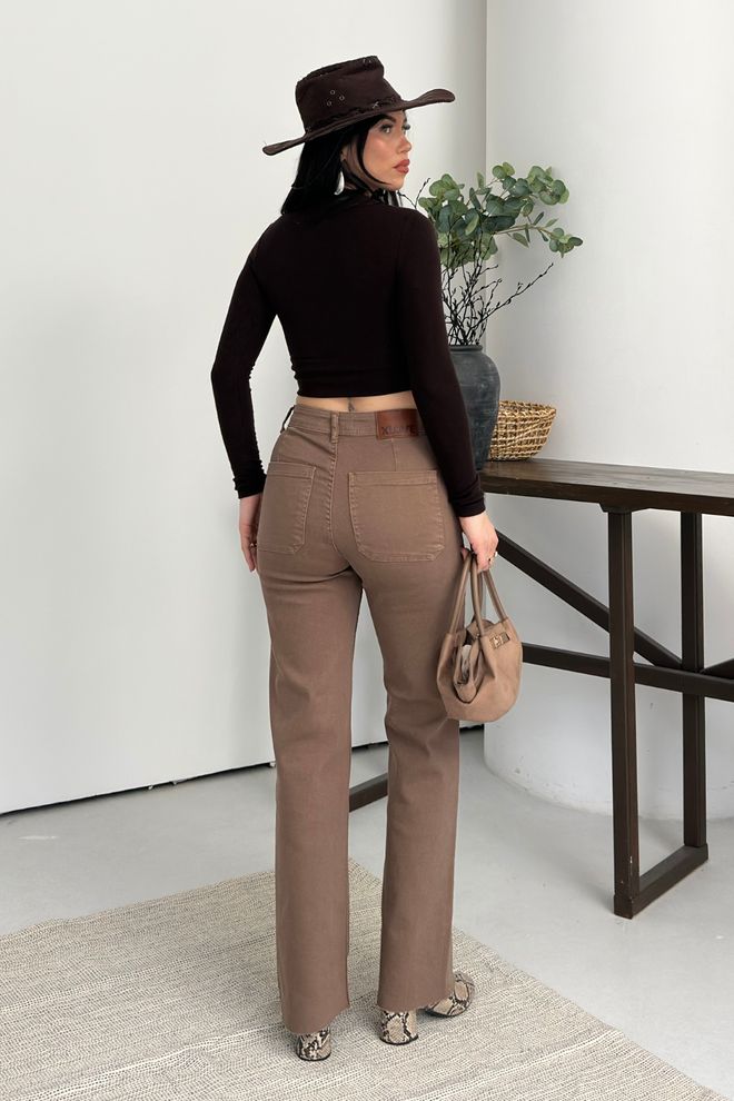 XLove Καφέ Παντελόνι Bootcut Με Ψηλή Μέση Χονδρικό εμπόριο ενδυμάτων 1