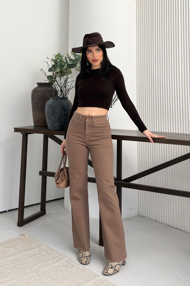 XLove Καφέ Παντελόνι Bootcut Με Ψηλή Μέση Χονδρικό εμπόριο ενδυμάτων Άνοιξη