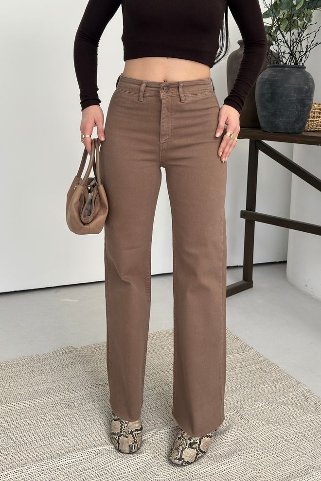 XLove Καφέ Παντελόνι Bootcut Με Ψηλή Μέση Χονδρικό εμπόριο ενδυμάτων Σαλόνι