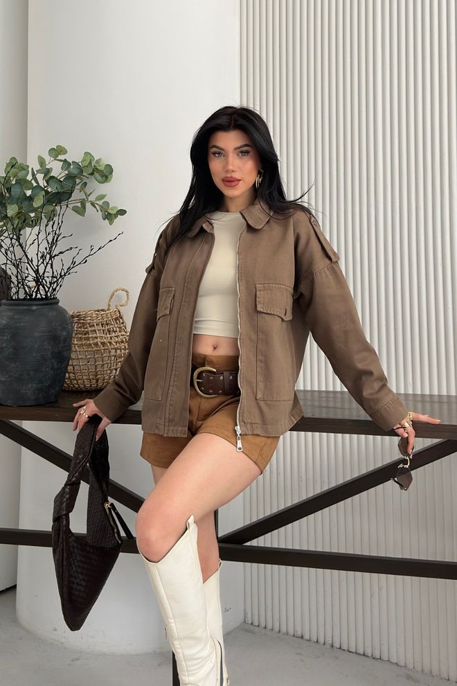 XLove Brown Overshirt Jacket With Zip Up Closure Wholesale Clothing 5