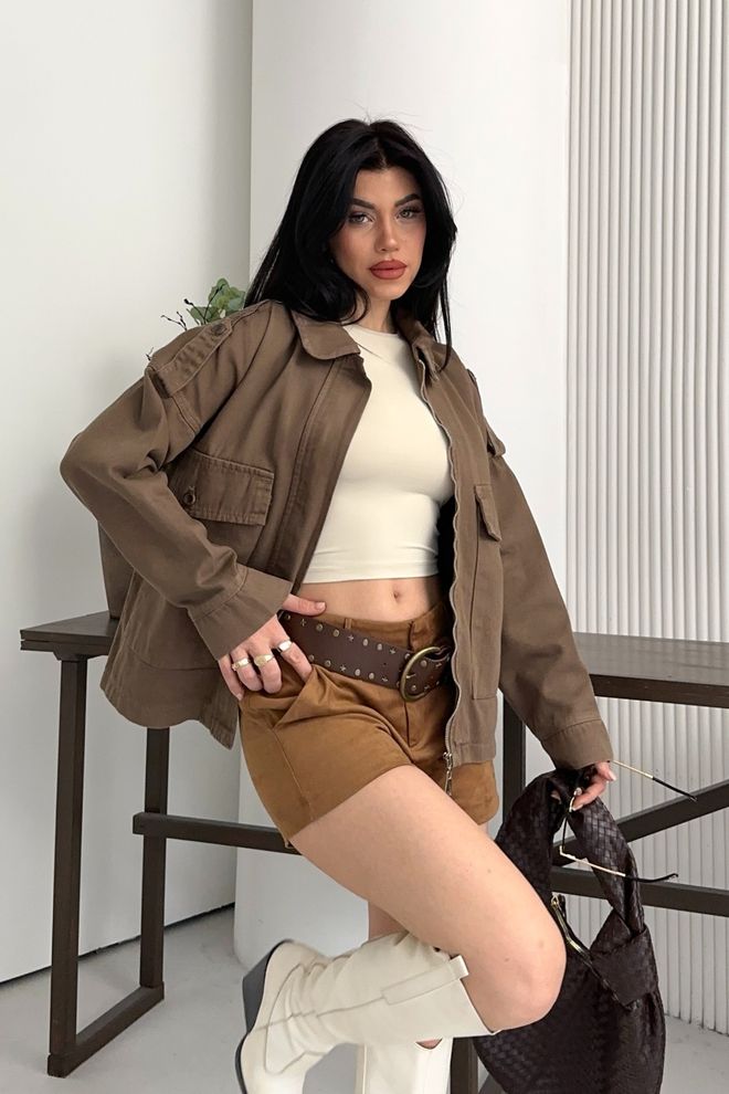 XLove Brown Overshirt Jacket With Zip Up Closure Wholesale Clothing 1