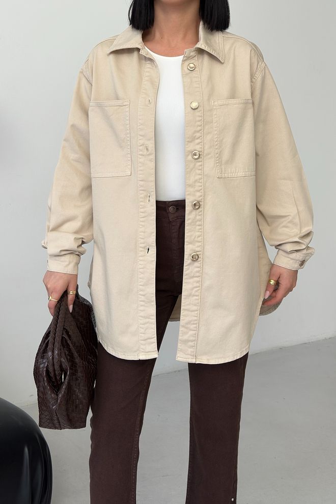 XLove Beige Oversized Fit Shawl Collar Shirt Wholesale Clothing Lounge