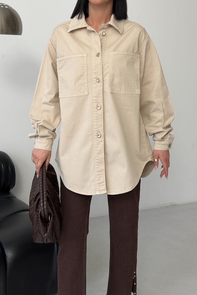 XLove Beige Oversized Fit Shawl Collar Shirt Wholesale Clothing Streetwear