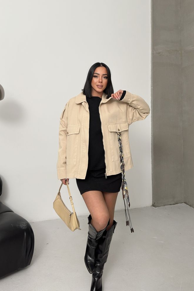 XLove Beige Casual Overshirt Jacket With Zip Up Wholesale Clothing 5