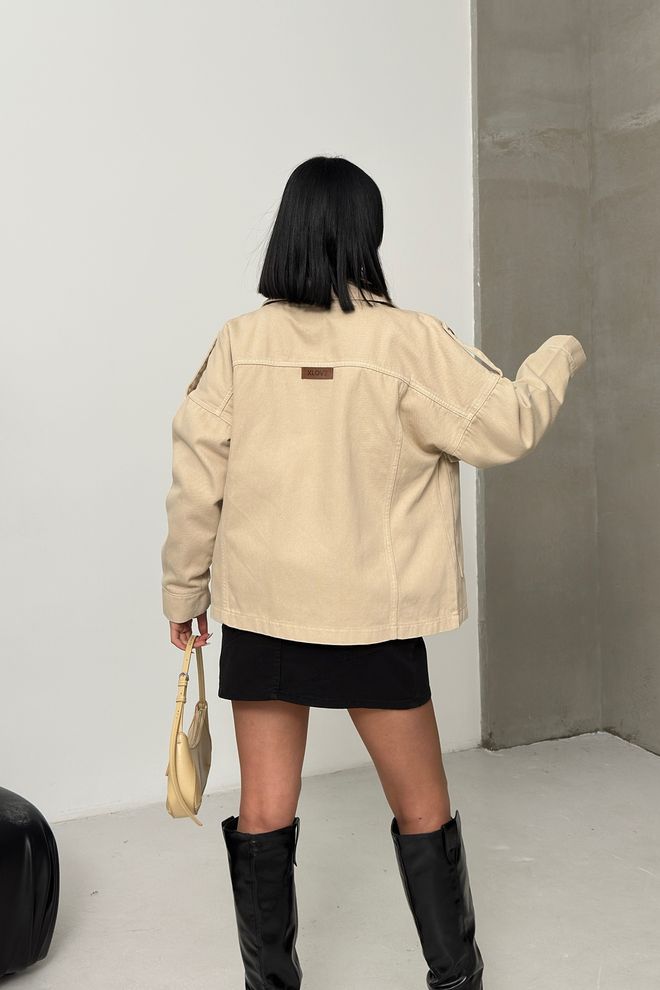 XLove Beige Casual Overshirt Jacket With Zip Up Wholesale Clothing 1