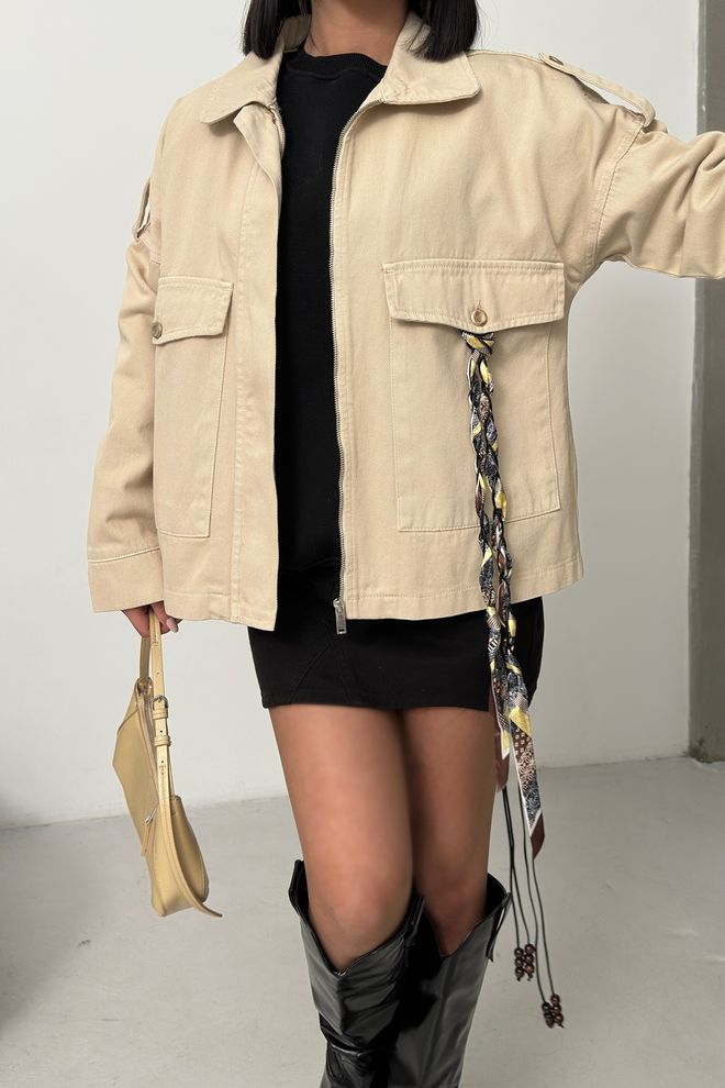 XLove Beige Casual Overshirt Jacket With Zip Up Wholesale Clothing Lounge