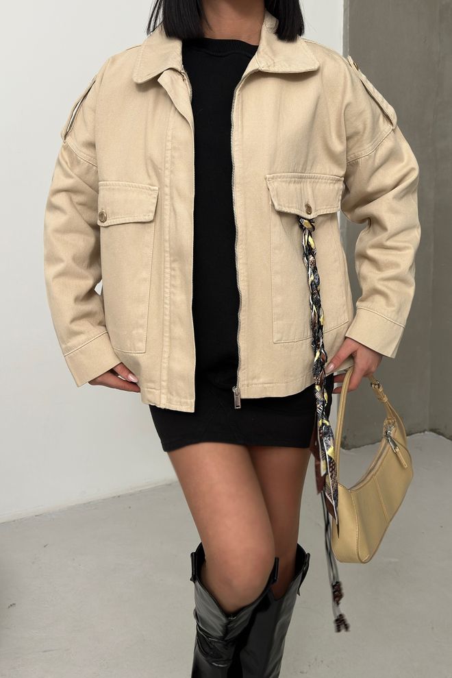 XLove Beige Casual Overshirt Jacket With Zip Up Wholesale Clothing Spring