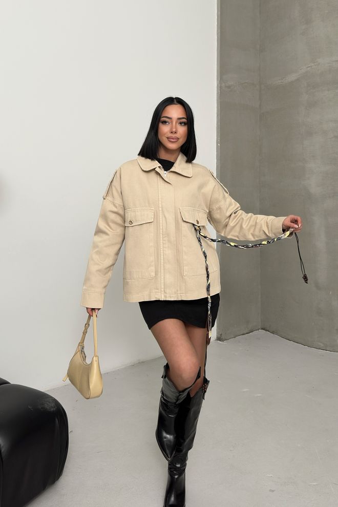 XLove Beige Casual Overshirt Jacket With Zip Up Wholesale Clothing Casual