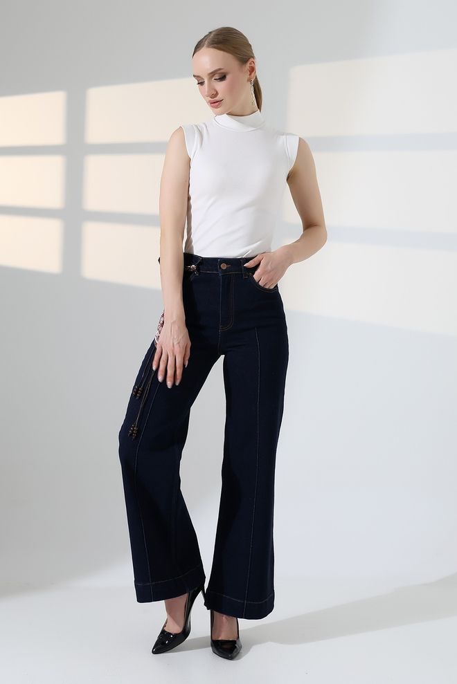 XLove Navy Blue Palazzo Pants Wholesale Clothing Spring