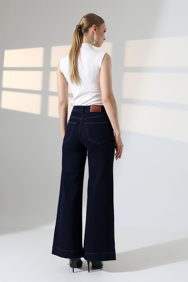 XLove Navy Blue Palazzo Pants Wholesale Clothing 1