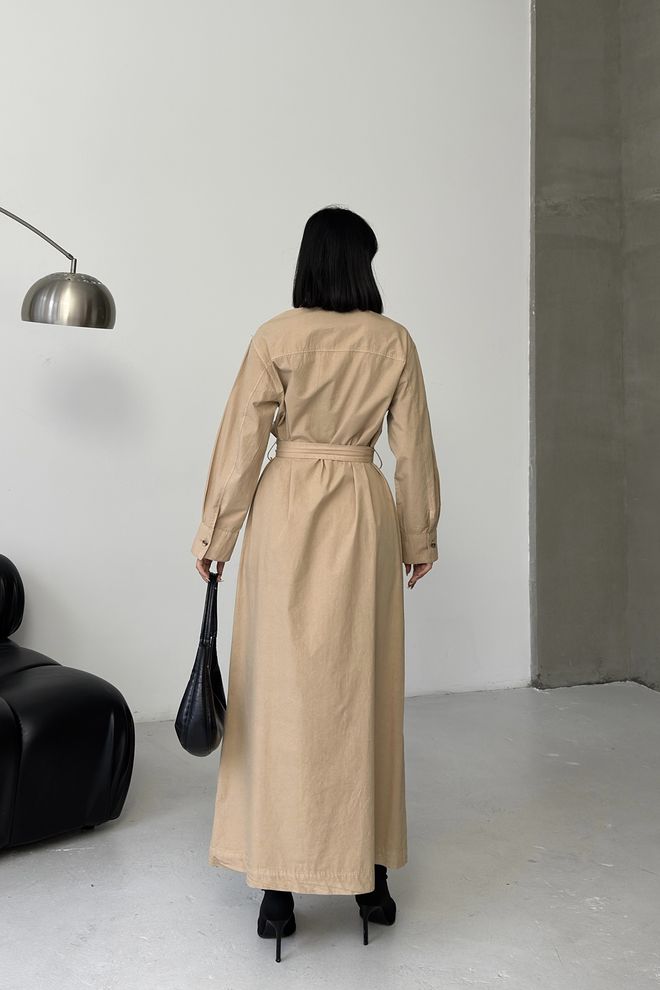 XLove Beige Modest Shirt Dress With Notched Neck Wholesale Clothing Lounge