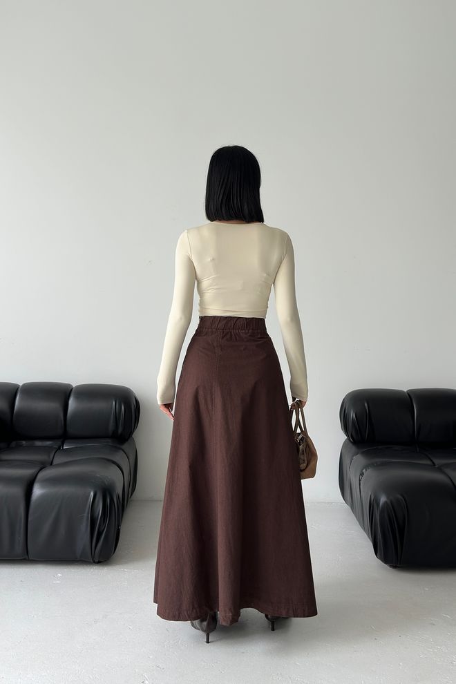 XLove Brown Flared Maxi Skirt High Waist Pull On Wholesale Clothing 1