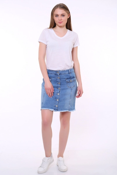 A model wears 37293 - Skirt - Blue, wholesale Skirt of XLove to display at Lonca