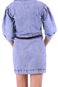 A wholesale clothing model wears 37371 - Denim Dress - Light Blue, Turkish wholesale Dress of XLove
