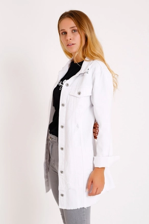 A model wears 37407 - Denim Jacket - White, wholesale Denim Jacket of XLove to display at Lonca