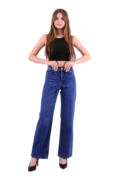 A wholesale clothing model wears 37418 - Jeans - Dark Blue, Turkish wholesale Jeans of XLove