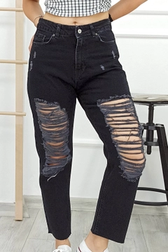 Una modella di abbigliamento all'ingrosso indossa 37426 - Jeans - Anthracite, vendita all'ingrosso turca di Jeans di XLove