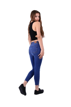 A wholesale clothing model wears 37526 - Jeans - Blue, Turkish wholesale Jeans of XLove