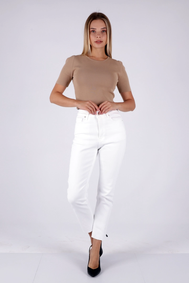 A wholesale clothing model wears 45220 - Jeans - White, Turkish wholesale Jeans of XLove
