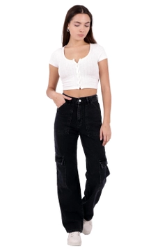 Una modella di abbigliamento all'ingrosso indossa 46367 - Jeans - Anthracite, vendita all'ingrosso turca di Jeans di XLove