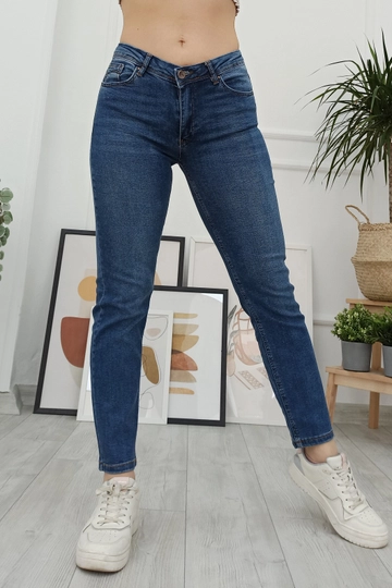 A wholesale clothing model wears  Jeans - Dark Blue
, Turkish wholesale Jeans of XLove