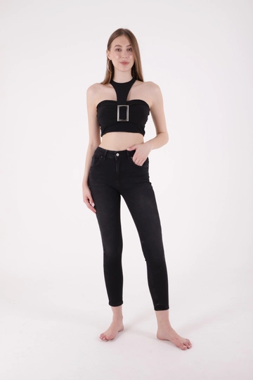 A wholesale clothing model wears  High Waist Jeans - Anthracite
, Turkish wholesale Jeans of XLove