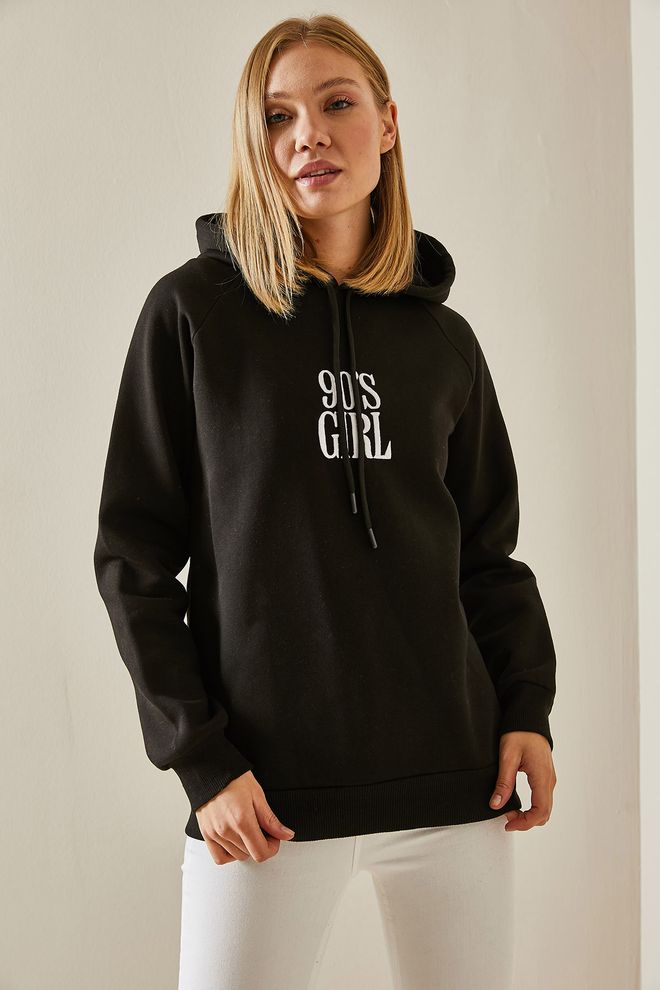 Ilia Sudadera Negra Con Capucha En Color Carbón Con Detalle De Letras Ropa al por mayor Casual