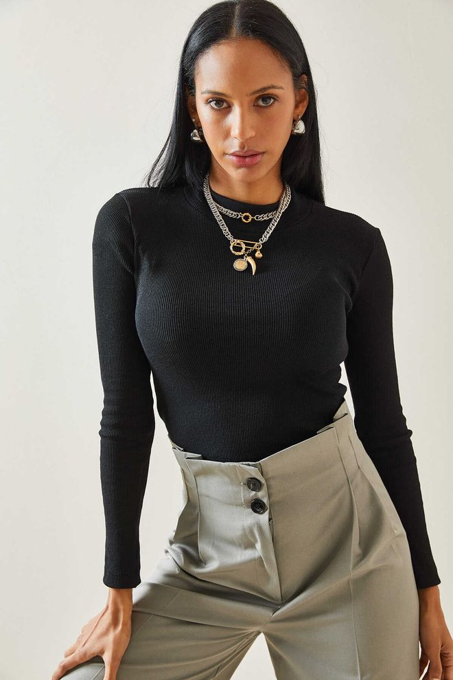 Ilia Blusa Camisola Negra Con Ventana Trasera Detallada Ropa al por mayor Algodón