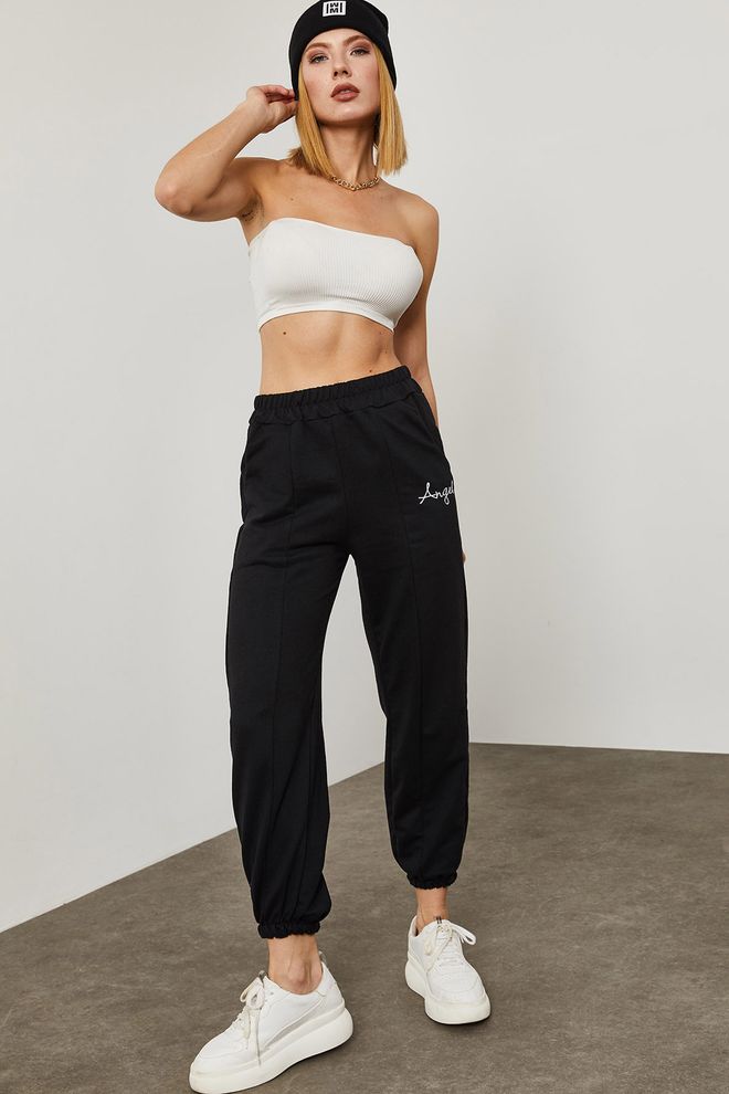 Ilia Black Angel Embroidered Sweatpants Wholesale Clothing Gym