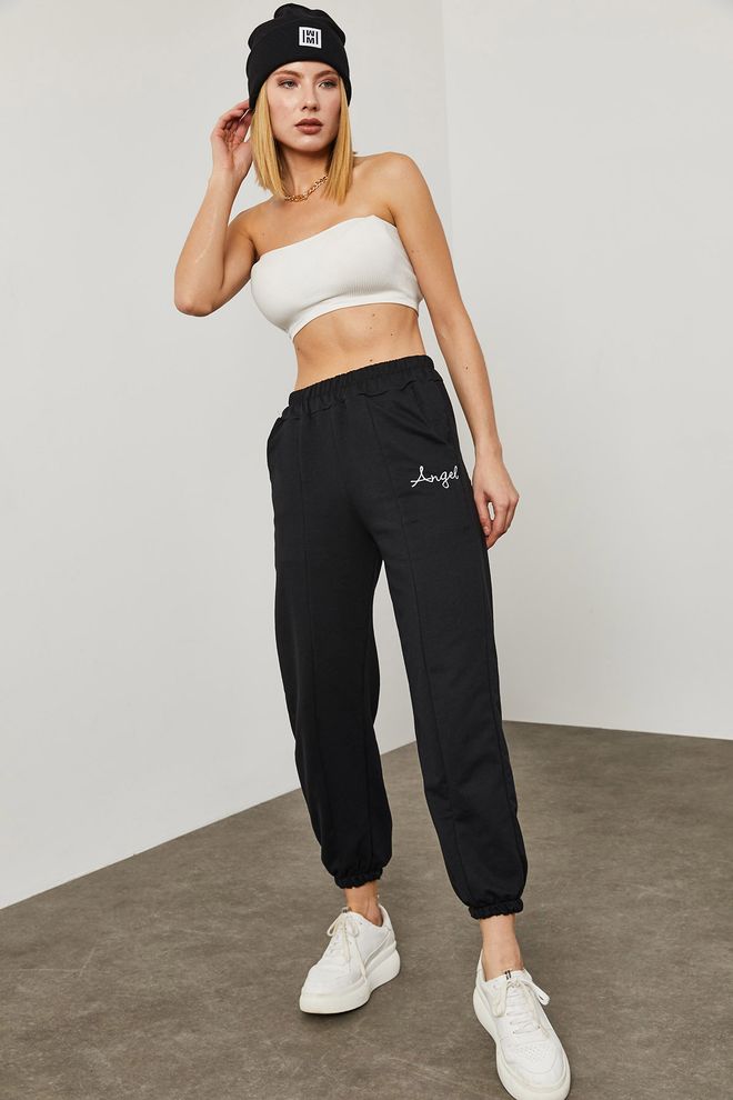 Ilia Black Angel Embroidered Sweatpants Wholesale Clothing Fall