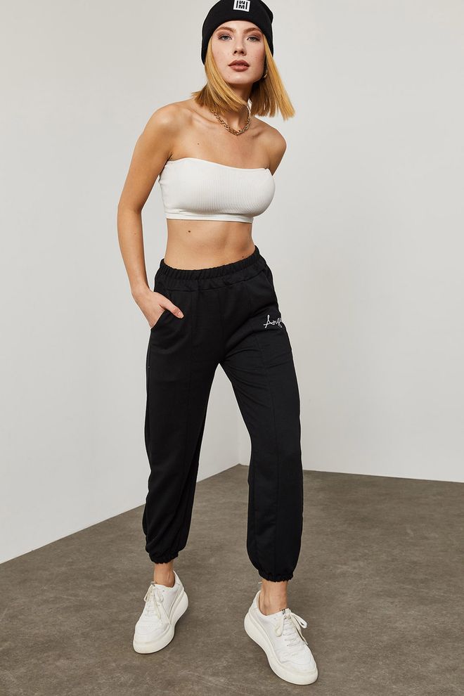 Ilia Black Angel Embroidered Sweatpants Wholesale Clothing Lounge