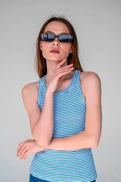 A wholesale clothing model wears lav10006-striped-ribbed-halter-neck-sleeveless-undershirt, Turkish wholesale Undershirt of la & vetta