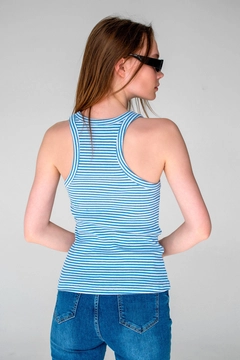 A wholesale clothing model wears lav10006-striped-ribbed-halter-neck-sleeveless-undershirt, Turkish wholesale Undershirt of la & vetta