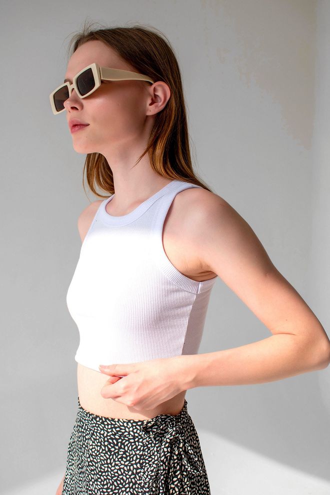 la & vetta Camiseta Interior De Punto Con Cuello Halter Supercorta De Canalé Ropa al por mayor Casual