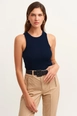 A wholesale clothing model wears lav10020-ribbed-halter-neck-knitted-undershirt, Turkish wholesale  of 
