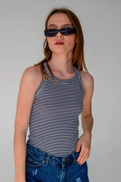 A wholesale clothing model wears lav10022-striped-ribbed-halter-neck-sleeveless-undershirt, Turkish wholesale Undershirt of la & vetta