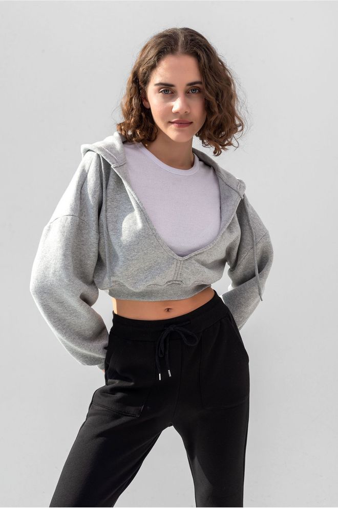 la & vetta Kapuzen Sweatshirt Mit V Ausschnitt Und Dickem Innenfleece Strickpullover Großhandelskleidung Lässig