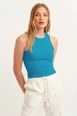 A wholesale clothing model wears lav10055-ribbed-halter-neck-knitted-undershirt, Turkish wholesale  of 