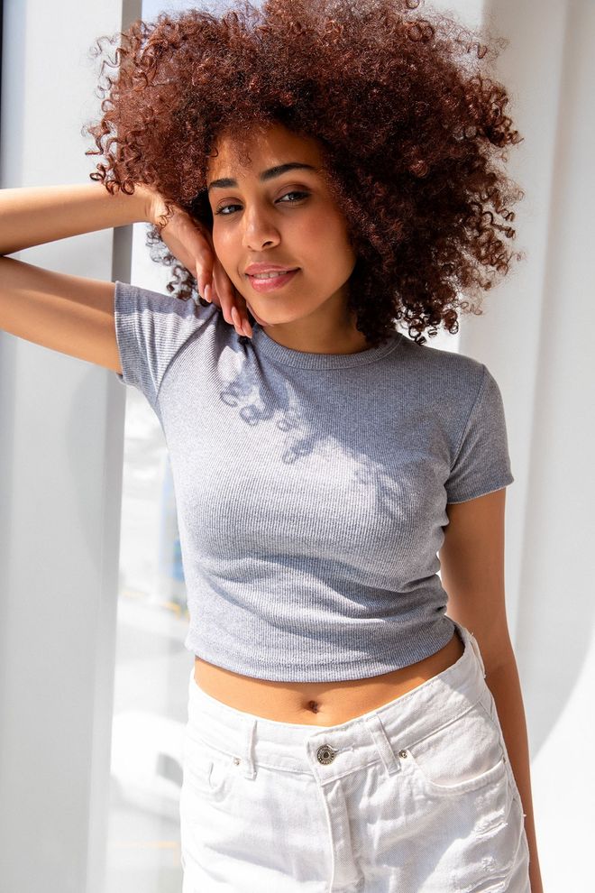 la & vetta Fitilli Bisiklet Yaka Basic T shirt Toptan Giyim Gündelik