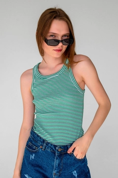 A wholesale clothing model wears lav10093-striped-ribbed-halter-neck-sleeveless-undershirt, Turkish wholesale Undershirt of la & vetta