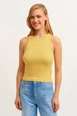 A wholesale clothing model wears lav10099-ribbed-halter-neck-knitted-undershirt-yellow, Turkish wholesale  of 