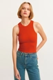 A wholesale clothing model wears lav10100-ribbed-halter-neck-knitted-undershirt-pomegranate-flower, Turkish wholesale  of 