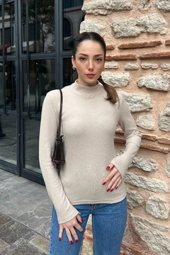 A wholesale clothing model wears lav10104-half-turtleneck-ribbed-sweater, Turkish wholesale Blouse of la & vetta